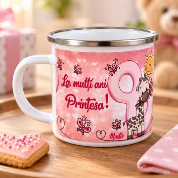 Cană metalică emailată „La mulți ani Prințesa”, 8 Martie, 8.5x9 cm - Img 6