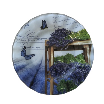 Platou din sticlă pentru servire Vintage Roses/Lavender Provence, 20x20x2 cm - Img 2