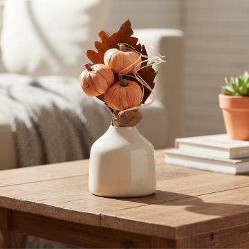 Aranjament floral Toamna cu lemn de Sola si plante naturale uscate in vas ceramic elegant