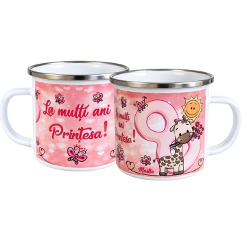 Cană metalică emailată „La mulți ani Prințesa”, 8 Martie, 8.5x9 cm - Img 3