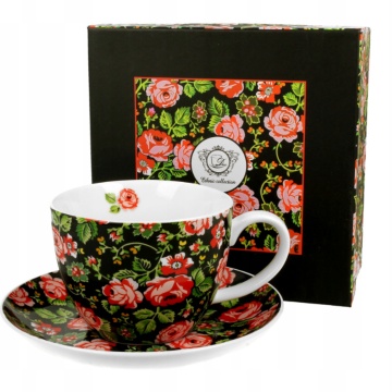 Ceașcă cu farfurie flori, porțelan , Jumbo, 470 ml
