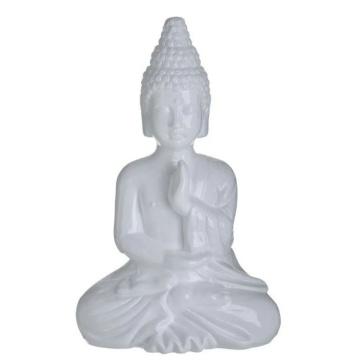 Decoratiune Buddha din ceramica, pentru casa si birou, 20 cm, alba
