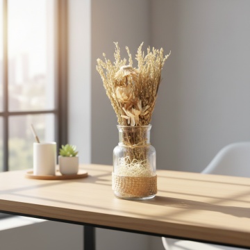Aranjament floral alb decorativ pentru living in vas de sticla