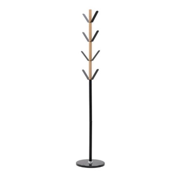 Cuier de Podea Modern, Metal Negru și Lemn Natur, 35 x 35 x 180