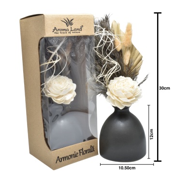 vas ceramic cu aranjament Grey Elegance pentru living sau birou in cutie cadou