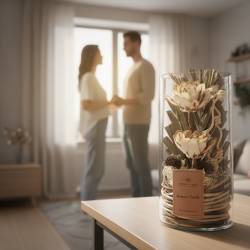 Aranjament floral Natur in cilindru de sticla pentru cadou elegant de casa noua