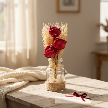 aranjament floral Rosu decorativ cu flori din lemn de Sola
