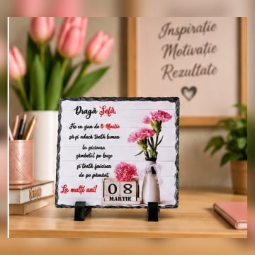 Placă ardezie decorativă - „Dragă Sefă …” 8 Martie 19×19 cm - Img 2