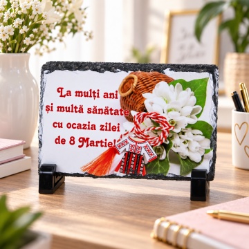 Placă ardezie decorativă - „La mulți ani! 8 Martie”, 14×9 cm - Img 2