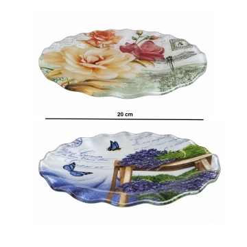 Platou din sticlă pentru servire Vintage Roses/Lavender Provence, 20x20x2 cm - Img 3