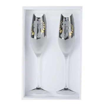 Set 2 Pahare Sampanie, Sticla, Decor miri, 210 ml, 20 x 0 x 31 cm