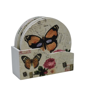 Set 6 Suporturi Pahar Butterflies, MDF, 11.50x10.50