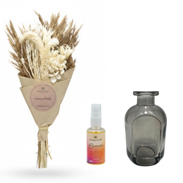 Set mini Bouquet Natur cu vază decorativă si spray de cameră Bubble Gum