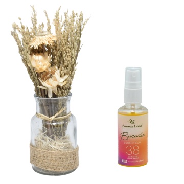 Aranjament floral Alb + cadou spray ambiental Bucurie - Bubble Gum