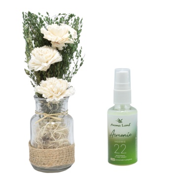 Aranjament floral Natur în vas de sticlă + spray cadou Iasomie