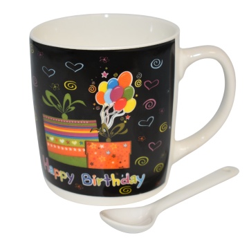 Cana ceramica Happy Birthday 200 ml cu lingurita