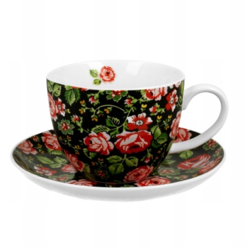 Ceașcă cu farfurie flori, porțelan , Jumbo, 470 ml - Img 2