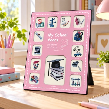 Ramă foto decorativă „My School Years” - Roz, 30x25 cm - Img 5