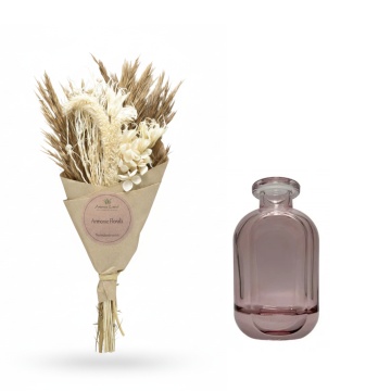 Set cadou aranjament floral Mini Bouquet Natur și vază decorativă la alegere Roz