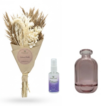 Set mini Bouquet Natur cu vază decorativă si spray de cameră