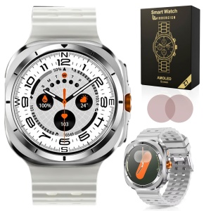 Ceas smartwatch barbati, Wingereich, aliaj, inteligent, Amoled, fitness, sport, functii smart, rezistent apa, ritm cardiac, numarat pasi, notificari, wireless, Bluetooth, microfon HD, monitorizare somn, 2 bratari incluse, argintiu