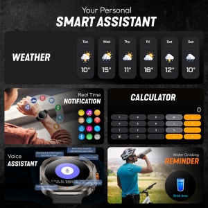 Ceas smartwatch barbati, Wingereich, aliaj, inteligent, Amoled, fitness, sport, functii smart, rezistent apa, ritm cardiac, numarat pasi, notificari, wireless, Bluetooth, microfon HD, monitorizare somn, 2 bratari incluse, negru - Img 5