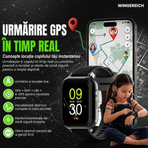 Ceas smartwatch copii GPS 4G AI Asistent, Whatsapp, ChatGPT, Tiktok, Instagram, Facebook, Google play, camera HD, Wingereich™, telefon, apel video HD, AMOLED, WIFI, bluetooth, Android, IOS, SOS, monitorizare spion, ritm cardiac, walkie-talkie, negru - Img 2