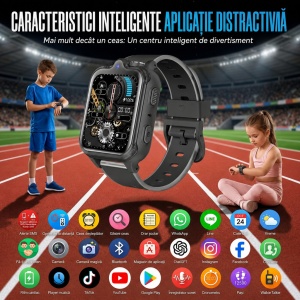 Ceas smartwatch copii GPS 4G camera dubla, Whatsapp, ChatGPT, Tiktok, Instagram, Facebook, Youtube, Google play, Wingereich™, telefon, apel video HD, AMOLED, WIFI, bluetooth, Android, IOS, SOS, monitorizare spion, ritm cardiac, walkie-talkie, negru - Img 3
