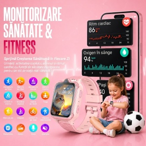 Ceas smartwatch copii GPS 4G camera dubla, Whatsapp, ChatGPT, Tiktok, Instagram, Facebook, Youtube, Google play, Wingereich™, telefon, apel video HD, AMOLED, WIFI, bluetooth, Android, IOS, SOS, monitorizare spion, ritm cardiac, walkie-talkie, roz - Img 6