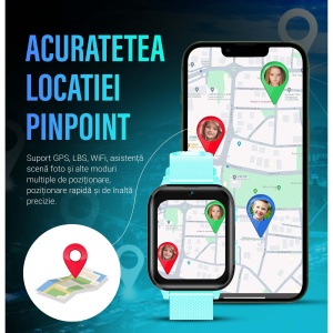Ceas smartwatch copii GPS 4G, Whatsapp, Youtube, camera HD, Wingereich ™, localizare GPS, telefon, apel video HD, WIFI, bluetooth, apa IP67, Android, IOS, SOS, monitorizare spion, turcoaz - Img 5