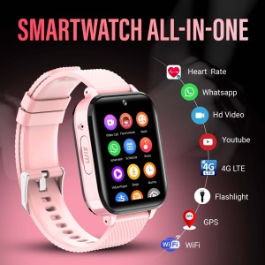 Ceas smartwatch copii GPS 4G, Whatsapp, Youtube, camera HD, Wingereich ™, localizare GPS, telefon, apel video HD, WIFI, bluetooth, apa IP67, Android, IOS, SOS, monitorizare spion, roz pudra - Img 9