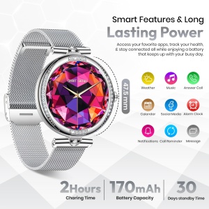 Ceas smartwatch dama, Wingereich® premium, aliaj de lux, inteligent, Amoled, fitness, sport, functii smart, rezistent apa, ritm cardiac, numarat pasi, notificari, wireless, apelare Bluetooth, microfon HD, monitorizare somn, 2 bratari incluse, argintiu - Img 3