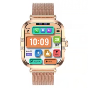Ceas smartwatch dama Wingereich premium, aliaj de lux, inteligent, Amoled, fitness, sport, functii smart, rezistent apa, ritm cardiac, numarat pasi, notificari, wireless, apelare Bluetooth, microfon HD, monitorizare somn, auriu - Img 2