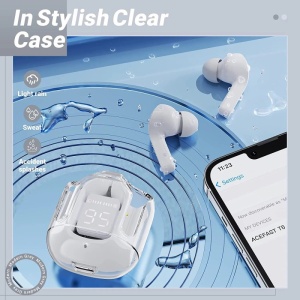 Wingereich W31 TWS – Căști Wireless True Wireless Stereo (TWS) cu design transparent, Bluetooth 5.3, Mod Gaming low-latency, LED display baterie, rezistență IPX5, culoare verde, D-0101 - Img 4
