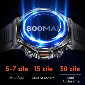 Ceas smartwatch barbati premium Wingereich, aliaj metalic, ecran 1.8 inci HD rezolutie 390x390, apeluri Bluetooth 5.2, baterie 800 mAh, monitorizare ritm cardiac si SpO2, peste 100 de moduri sport, lanterna, numarat pasi, monitorizare somn, negru - Img 2