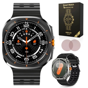 Ceas smartwatch barbati, Wingereich, aliaj, inteligent, Amoled, fitness, sport, functii smart, rezistent apa, ritm cardiac, numarat pasi, notificari, wireless, Bluetooth, microfon HD, monitorizare somn, 2 bratari incluse, negru