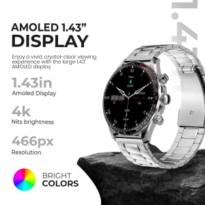 Ceas smartwatch barbati Wingereich premium, aliaj de lux, inteligent, fitness, sport, functii smart, rezistent apa, ritm cardiac, numarat pasi, notificari, wireless, apelare Bluetooth, microfon HD, monitorizare somn, 2 bratari incluse, argintiu - Img 2