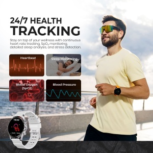 Ceas smartwatch barbati Wingereich premium, aliaj de lux, inteligent, fitness, sport, functii smart, rezistent apa, ritm cardiac, numarat pasi, notificari, wireless, apelare Bluetooth, microfon HD, monitorizare somn, 2 bratari incluse, argintiu - Img 4