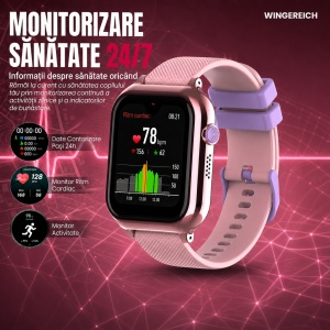 Ceas smartwatch copii GPS 4G AI Asistent, Whatsapp, ChatGPT, Tiktok, Instagram, Facebook, Google play, camera HD, Wingereich™, telefon, apel video HD, AMOLED, WIFI, bluetooth, Android, IOS, SOS, monitorizare spion, ritm cardiac, walkie-talkie, roz - Img 6