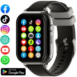 Ceas smartwatch copii GPS 4G AI Asistent, Whatsapp, ChatGPT, Tiktok, Instagram, Facebook, Google play, camera HD, Wingereich™, telefon, apel video HD, AMOLED, WIFI, bluetooth, Android, IOS, SOS, monitorizare spion, ritm cardiac, walkie-talkie, negru