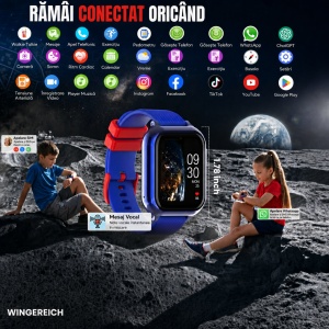 Ceas smartwatch copii GPS 4G AI Asistent, Whatsapp, ChatGPT, Tiktok, Instagram, Facebook, Google play, camera HD, Wingereich™, telefon, apel video HD, AMOLED, WIFI, bluetooth, Android, IOS, SOS, monitorizare spion, ritm cardiac, walkie-talkie, albastru - Img 7