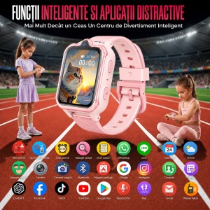 Ceas smartwatch copii GPS 4G camera dubla, Whatsapp, ChatGPT, Tiktok, Instagram, Facebook, Youtube, Google play, Wingereich™, telefon, apel video HD, AMOLED, WIFI, bluetooth, Android, IOS, SOS, monitorizare spion, ritm cardiac, walkie-talkie, roz - Img 3