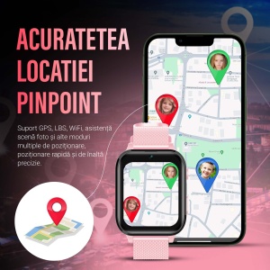Ceas smartwatch copii GPS 4G, Whatsapp, Youtube, camera HD, Wingereich ™, localizare GPS, telefon, apel video HD, WIFI, bluetooth, apa IP67, Android, IOS, SOS, monitorizare spion, roz pudra - Img 3