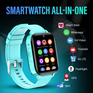 Ceas smartwatch copii GPS 4G, Whatsapp, Youtube, camera HD, Wingereich ™, localizare GPS, telefon, apel video HD, WIFI, bluetooth, apa IP67, Android, IOS, SOS, monitorizare spion, turcoaz - Img 2