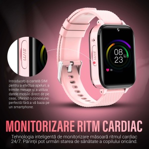 Ceas smartwatch copii GPS 4G, Whatsapp, Youtube, camera HD, Wingereich ™, localizare GPS, telefon, apel video HD, WIFI, bluetooth, apa IP67, Android, IOS, SOS, monitorizare spion, roz pudra - Img 6