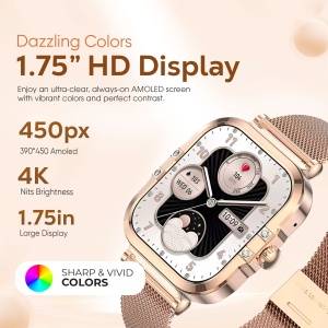 Ceas smartwatch dama Wingereich premium, aliaj de lux, inteligent, Amoled, fitness, sport, functii smart, rezistent apa, ritm cardiac, numarat pasi, notificari, wireless, apelare Bluetooth, microfon HD, monitorizare somn, auriu - Img 6