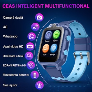 Smartwatch copii Wingereich™ 4G, Whatsapp, GPS, camera dubla, albastru, D-015 - Img 2