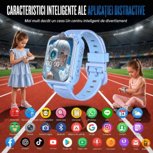Ceas smartwatch copii GPS 4G camera dubla, Whatsapp, ChatGPT, Tiktok, Instagram, Facebook, Youtube, Google play, Wingereich™, telefon, apel video HD, AMOLED, WIFI, bluetooth, Android, IOS, SOS, monitorizare spion, ritm cardiac, walkie-talkie, albastru - Img 3