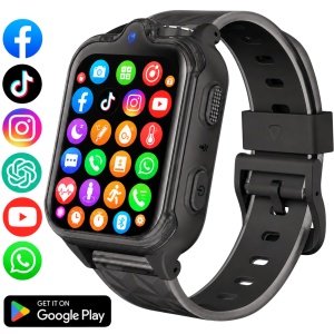 Ceas smartwatch copii GPS 4G camera dubla, Whatsapp, ChatGPT, Tiktok, Instagram, Facebook, Youtube, Google play, Wingereich™, telefon, apel video HD, AMOLED, WIFI, bluetooth, Android, IOS, SOS, monitorizare spion, ritm cardiac, walkie-talkie, negru