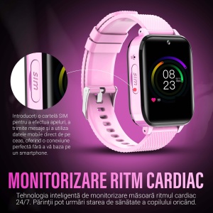 Ceas smartwatch copii GPS 4G, Whatsapp, Youtube, camera HD, Wingereich ™, localizare GPS, telefon, apel video HD, WIFI, bluetooth, apa IP67, Android, IOS, SOS, monitorizare spion, roz lila - Img 6